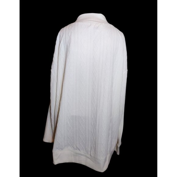 French Laundry Thin Knit Pullover Sweater Size L Cream Pockets Split Mock Neck - Picture 5 of 7